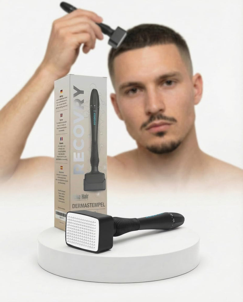 RECOVRY Derma Stamp, 140 Real Needles for Maximum Hair Growth, Stainless Steel Needles, Promotes Thick and Full Hair, Micro Needle Roller (140 Needles (Black))
