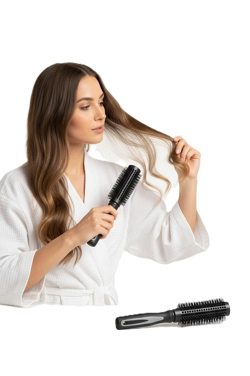 Round Hair Brush Paddle Brush Black Silver Handle Round 23.5Cm Quiff Roller