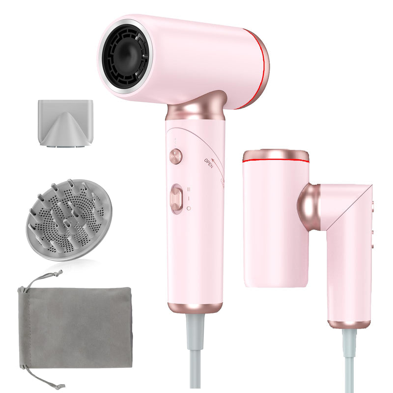  [AUSTRALIA] - Travel Hairdryer Dual Voltage-Foldable Hair Dryer Mini with Magnetic Diffuser Fast Drying, Portable Ionic Pink Hairdryers for Women,1300W, 100-240V, High-Speed