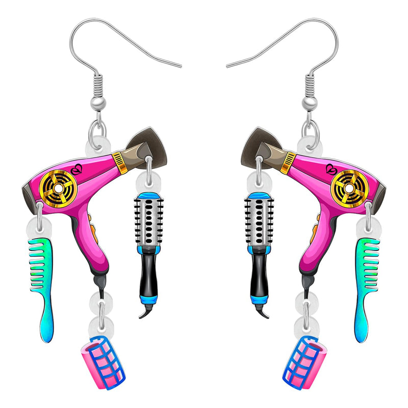 Acrylic Funky Hair Dryer Dangling Earrings for Women Hairdrier Scissor Comb Charms Fashion Jewellery Esthetician Hair Stylist Gifts for Hairdressers | Acrylic Hair Dryer Scissor Comb High Heels Unique Jewelry Accessories for Esthetician Stylist Hairdre...
