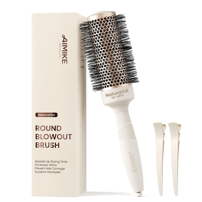  [AUSTRALIA] - AIMIKE Round Brush for Blow Out, NaturaVol Medium Round Hair Brush for Fine Hair with Nano Thermal Ceramic Tech, for Blow Drying & Styling, Adds Volume & Smoothness (43mm Barrel, 63mm Bristle) 43mm,63mm with Bristles