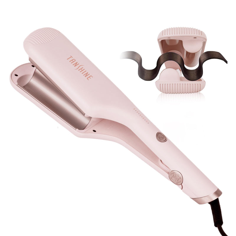  [AUSTRALIA] - TANSHINE 32mm Hair Waver Beach Wave Curling Iron Pink | Ceramic coating, 5 temp 120-200°C, CE anti-scald, dual voltage 110-240V, 60s heat-up, ions, all hair, hair crimper 1.25 Inch