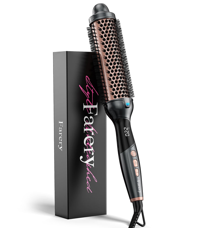 Farery Thermal Brush Extra Long Barrel, 38mm Hot Brush Curling Wand for Big Bouncy Curls, Non-Blowing Heated Round Brush, Ceramic Curling Wand for Medium & Long Hair, 9 Adjustable Temps, Dual Voltage