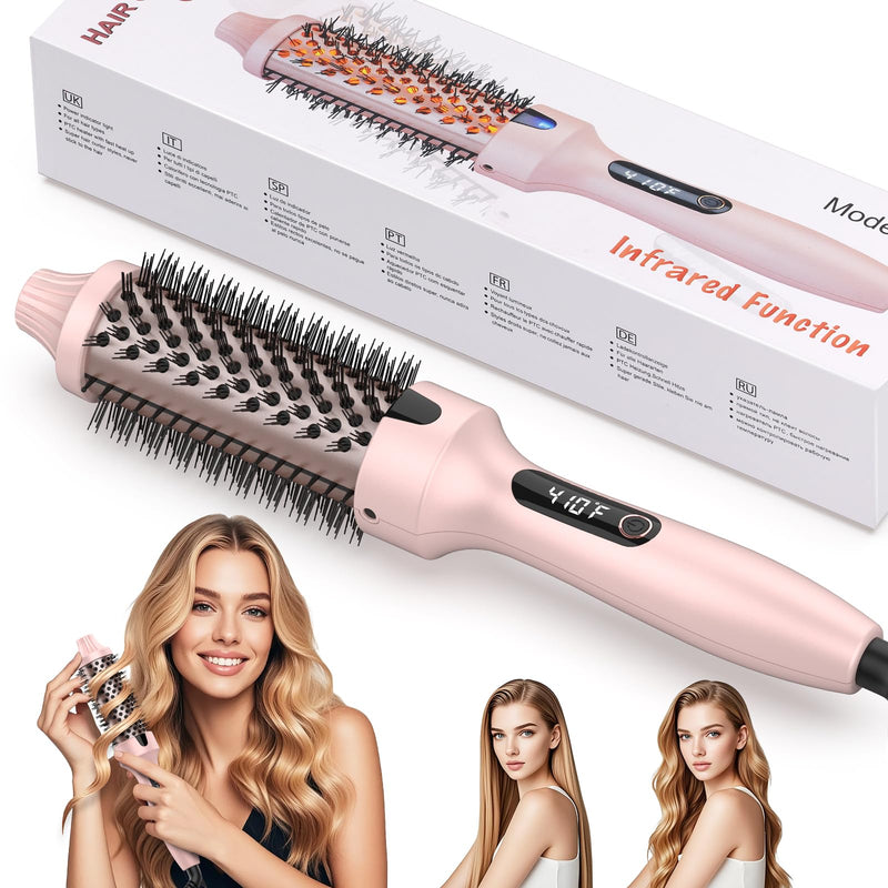 Thermal Brush, Heated Hot Brush for Hair Styling, 38mm Dual Voltage Hot Hair Straightener Curler with 6 Temperature Adjustable Heated Curling Iron for Women