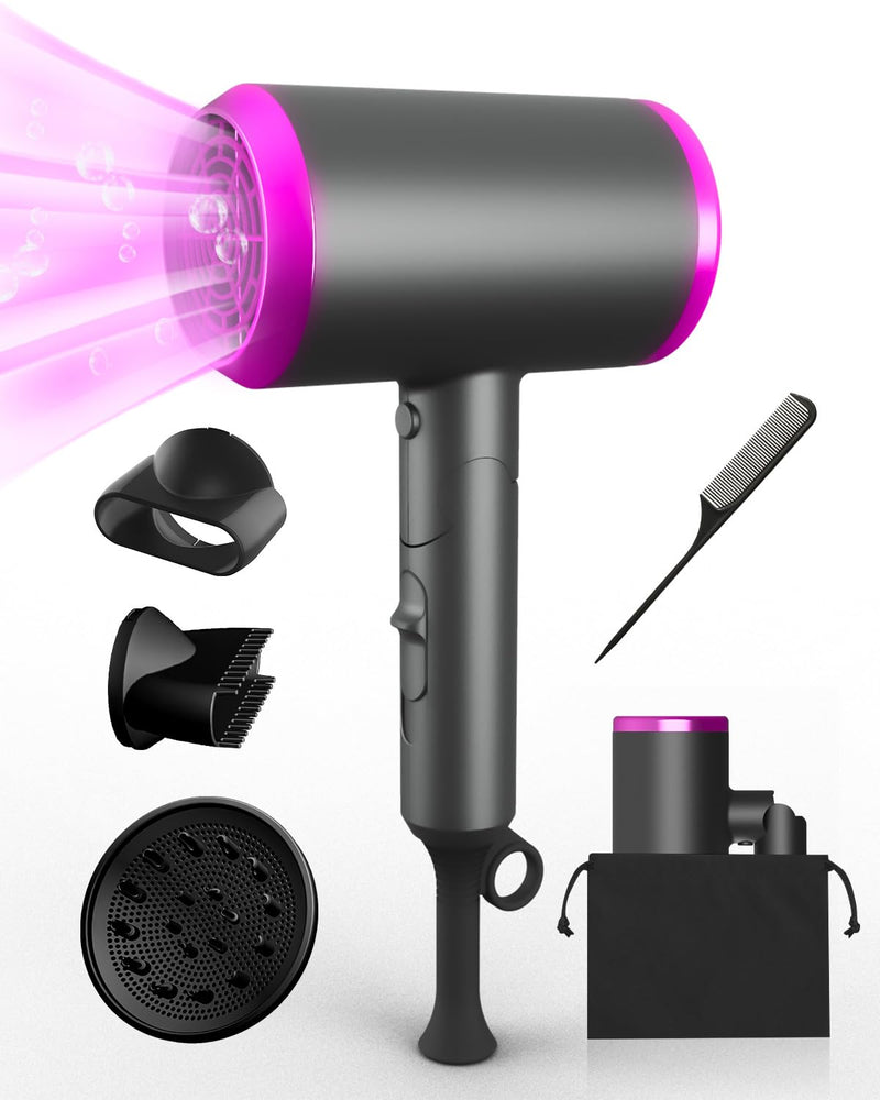  [AUSTRALIA] - Small Hair Dryer, Foldable Blow Dryer Ionic Hair Dryers with Diffuser & Concentrator for Quick Drying and Easy to Carry, Hair Dryer Set for Women & Man with Storage Bag, Suitable for Home, Travel Dark Grey