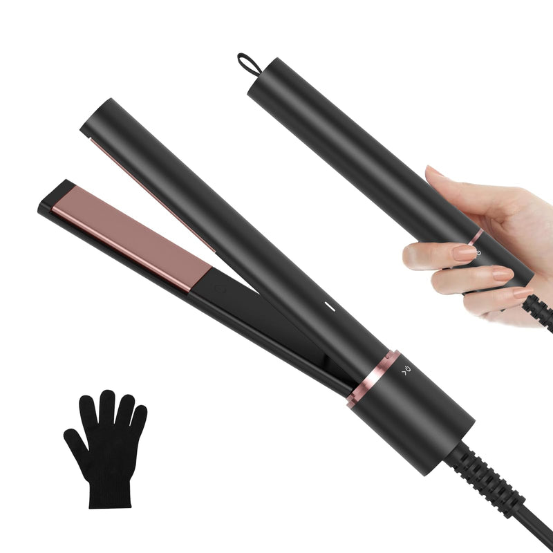  [AUSTRALIA] - Portable Mini Hair Straightener, 2 in 1 Compact Travel Straightener, Suitable for Short Hair, Fringes and Beards, Quick Heat up - 30s up to 200°C, Ceramic Plates, for Travel and Home Black