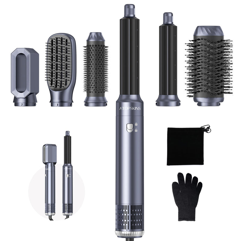 Atopskins Air Styler 6 in 1 Hair Styler Set 200 Millions Negative Ionic Airbrush 6 in 1 Multi Styler, 1000W High-Speed Hair Dryer Brush, 30mm Air Curler, Hair Dryer Curler, Volumizer, Round Brush Blue