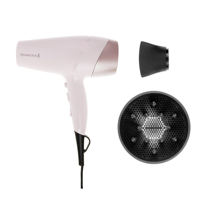 Remington Almond Allure Hair Dryer, Ionic Conditioning, 25% Faster Drying | Almond Oil Micro-Conditioners, Includes Diffuser and Concentrator, Six Heat and Speed Settings, Ceramic Coating, Model D4807