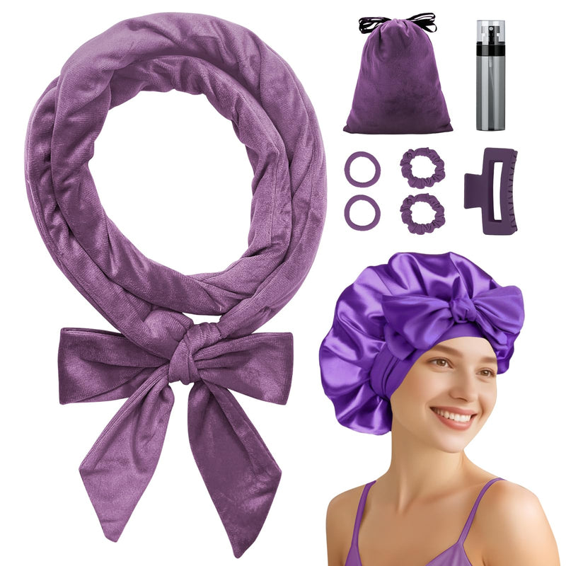 Velvet Hair Curlers No Heat, Soft Heatless Hair Curler Curling Headband, 70" Overnight Curls Hair Curlers to Sleep in, 9 PCS Heatless Curler Rollers Set for Waves Medium Long Hair Purple