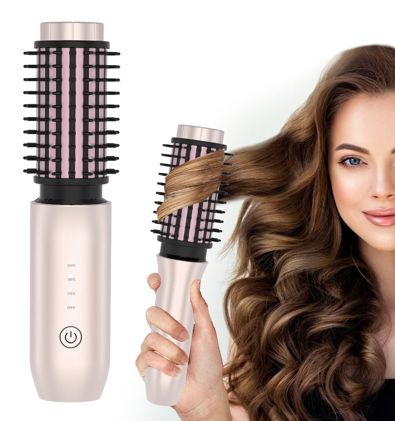 Cordless Curling Pro. Hot Brush Rechargeable for Long Hair | 7000mAh by 4 Heating up to 210°C, Negative Ionic Salon Smooth Tangle-Free Hair Styling in Minutes, for Travel & Home Rose Gold