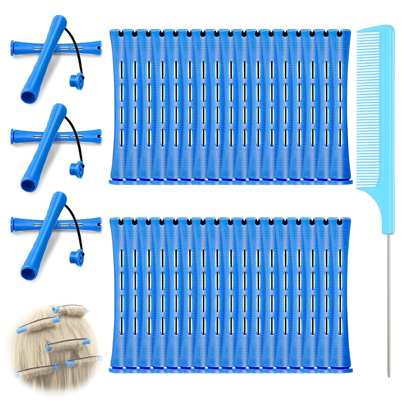  [AUSTRALIA] - 48 Pieces Perm Rods For Short Hair Perm Rods Hair Curling Rollers, Perm Rollers Cold Wave Rod, Non-Slip Perming Kit With Comb, Hair Rollers For Women Men Long Short Hair Styling Tool (Blue) Blue