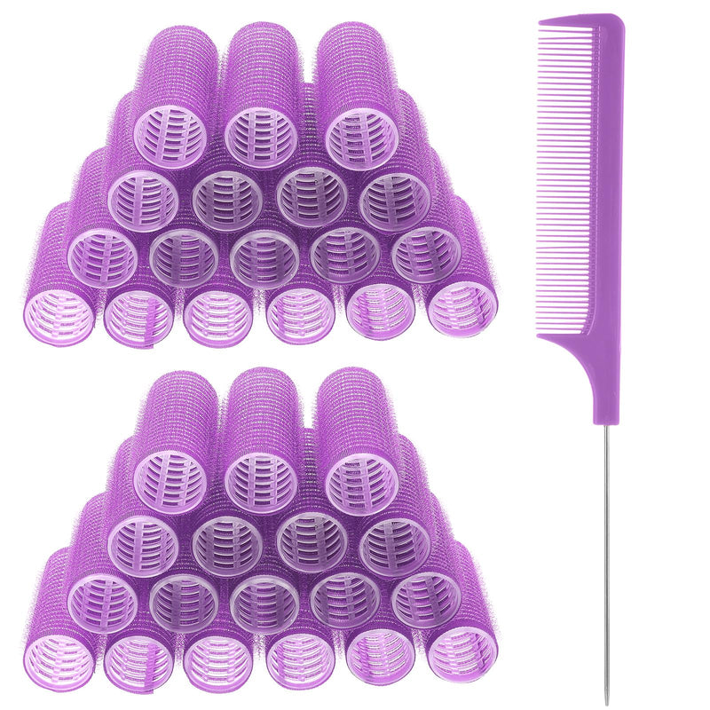 18pcs Self Grip Small Hair Curlers Set, Heatless Rollers Hair Curler Nylon Roller Set with Rat Tail Comb Hairdressing Tools for Women Salon Hairdressing Curlers Rollers(Light purple) Light purple