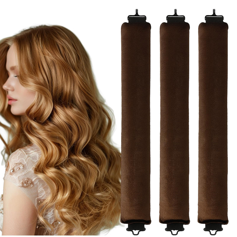 Heatless Curlers 3 Pcs Overnight Blowout Rods Hair Curlers to Sleep, Velvet Hair Rollers for Long Short Hair Volume Women Styling Tools Brown
