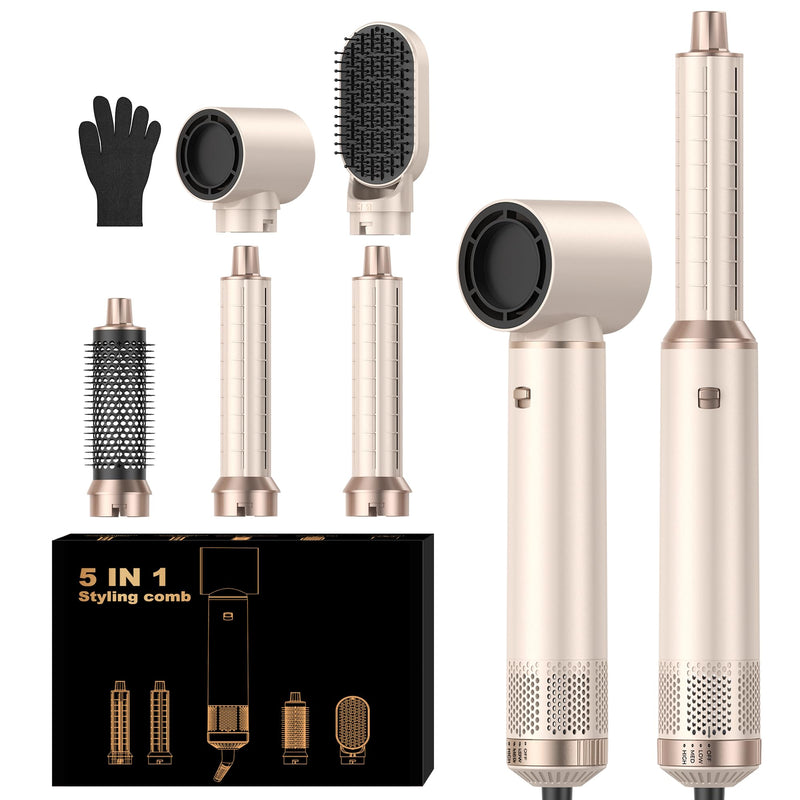 OKWRAP Hair Styler Airbrush 5 in 1 Airstyler Multi-Blow Dryer Brush | Airbrush 5 in 1 Multi-Blow Dryer Brush Set with Curl, Straighten, Wavy, Smooth, Magic Styler for All Hair Types and Lengths Orange