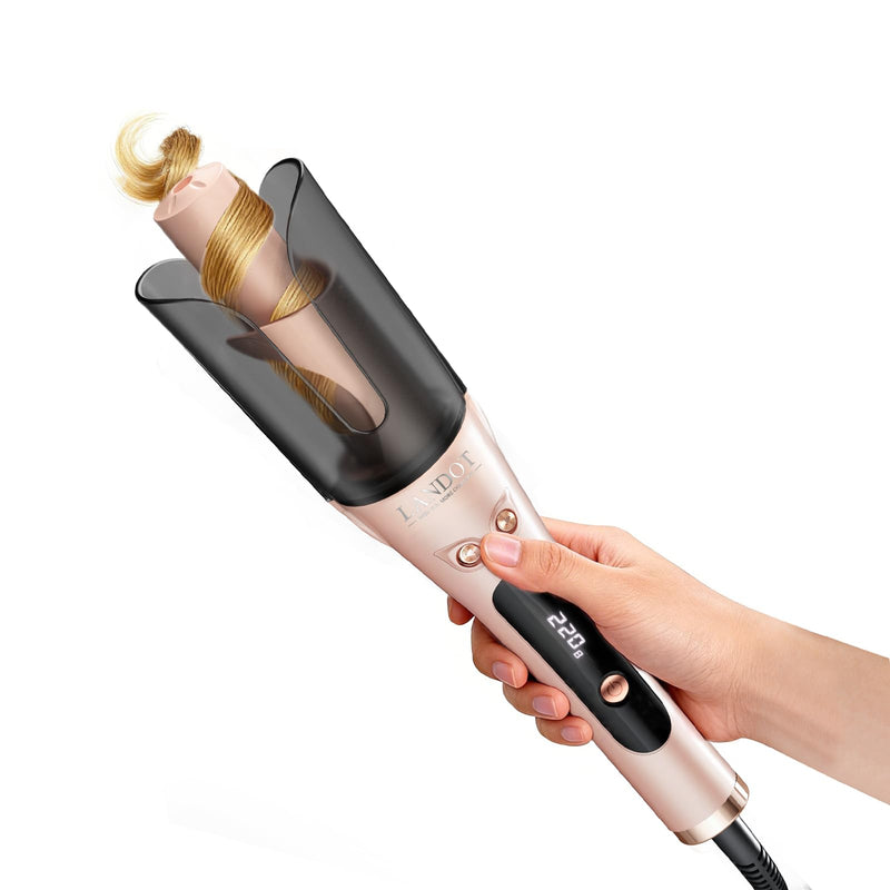 LANDOT Automatic Curling Iron, Self Rotating Hair Curler 25mm, Anti-Scald | Tangle-Free Curling Tongs, Salon Curls & Beach Waves, Fast 30s Heating, Ceramic Barrel, Dual Voltage, Travel & Daily Styling Gold