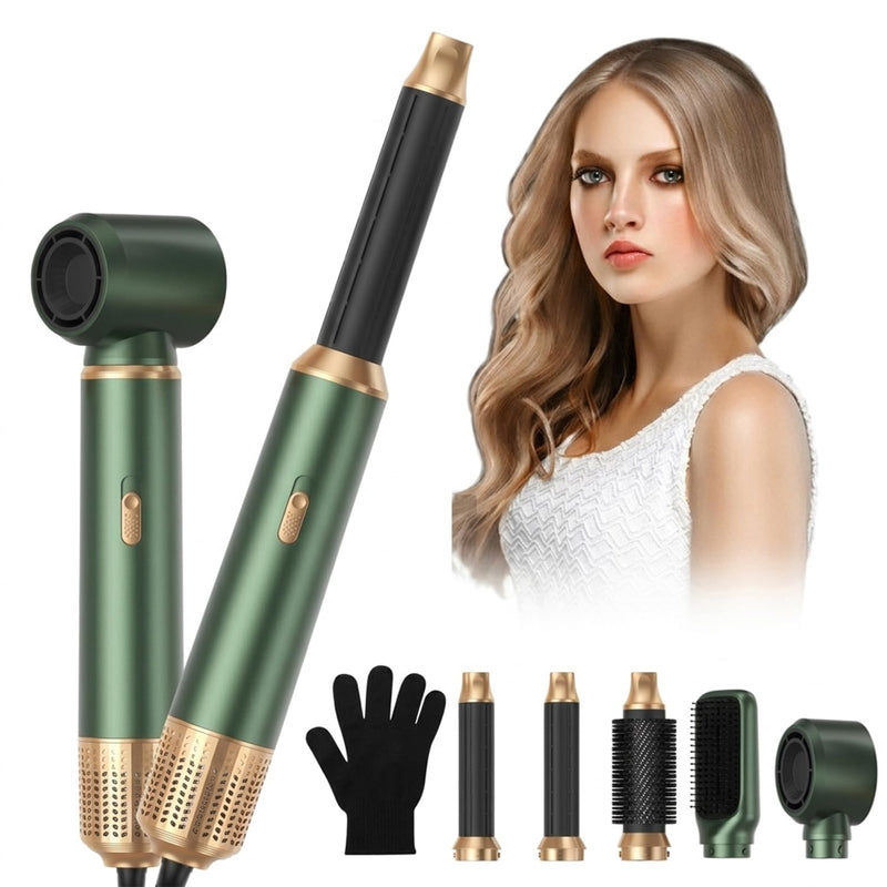 Hair Styler 5 in 1, Magic Styler, 1000W Hair Dryer Brush for Hair Styling, Hot Air Brush with Auto Wrap Air Curler Wand, Hair Straightener Brush, Round Brush Hair Dryer for Volumise, Curls, Style Green