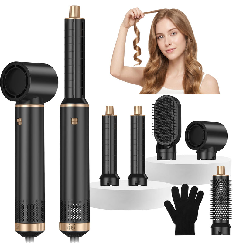 Airbrush Hair Styler, Air Brush 5 in 1 with Curl Straighten, Volumise, Smooth and Drying for Styling, Airbrush 5 in 1 Hot Air Styler for All Hair Type/Length Black