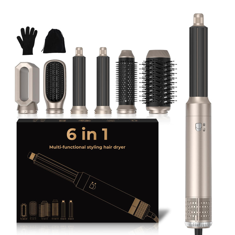 6 in 1 Hair Styler,Airbrush Air Styler 1000w Blow Dryer Brush Set | 30mm Air Curler, Hair Styling Tool Multistyler, Smooth Shine Volumize Curl Straighten Brush,Blow-Out Look Slivery