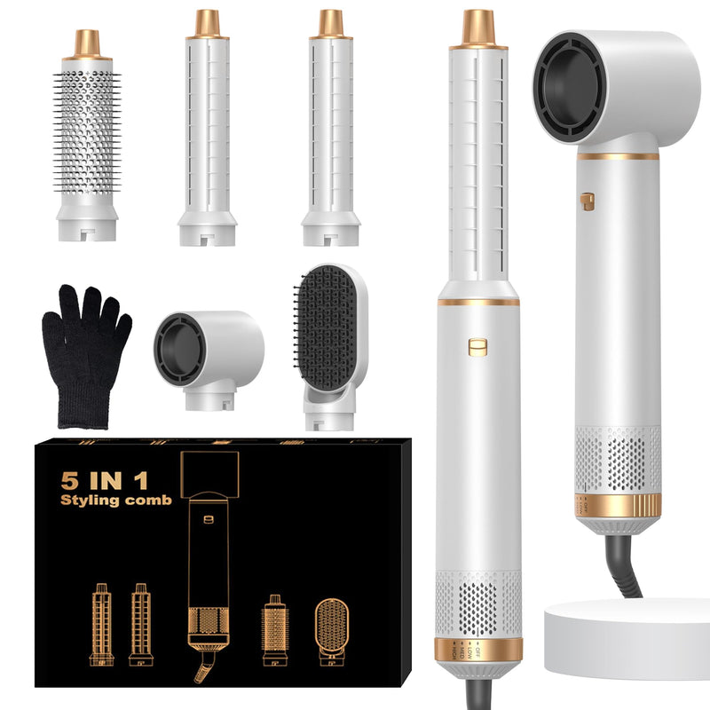  [AUSTRALIA] - OKWRAP 5 in 1 Hair Styler Airbrush Hair Styler Airbrush 5 in 1 Airstyler | Air Styler with Ionic Hair Dryer, Auto Air Curler, Hot Air Brush for Dry, Curl, Straighten, Volumise,and Smooth All Hair Type White