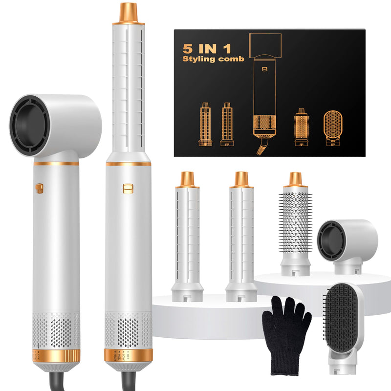 5 in 1 Hair Styler, Air Brush 5 in 1 with Curl Straighten, Volumise Smooth and Drying for Styling, Hot Air Styler for All Hair Type/Length White