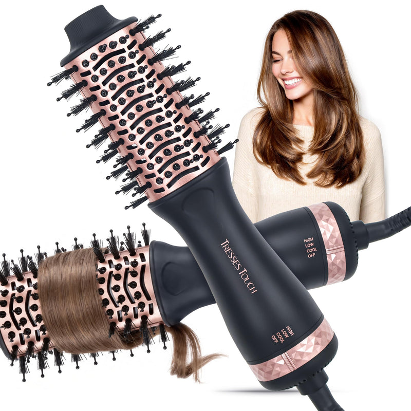 Hair Dryer Brush Travel Hot Air Brush 2 Inch Oval Blow Dry Hair Brush, 4 in 1 Mini Blow Dry Brush for Drying Smoothing Curling Volumizing, 2 Speed and 3 Heat, 220-240V UK Plug