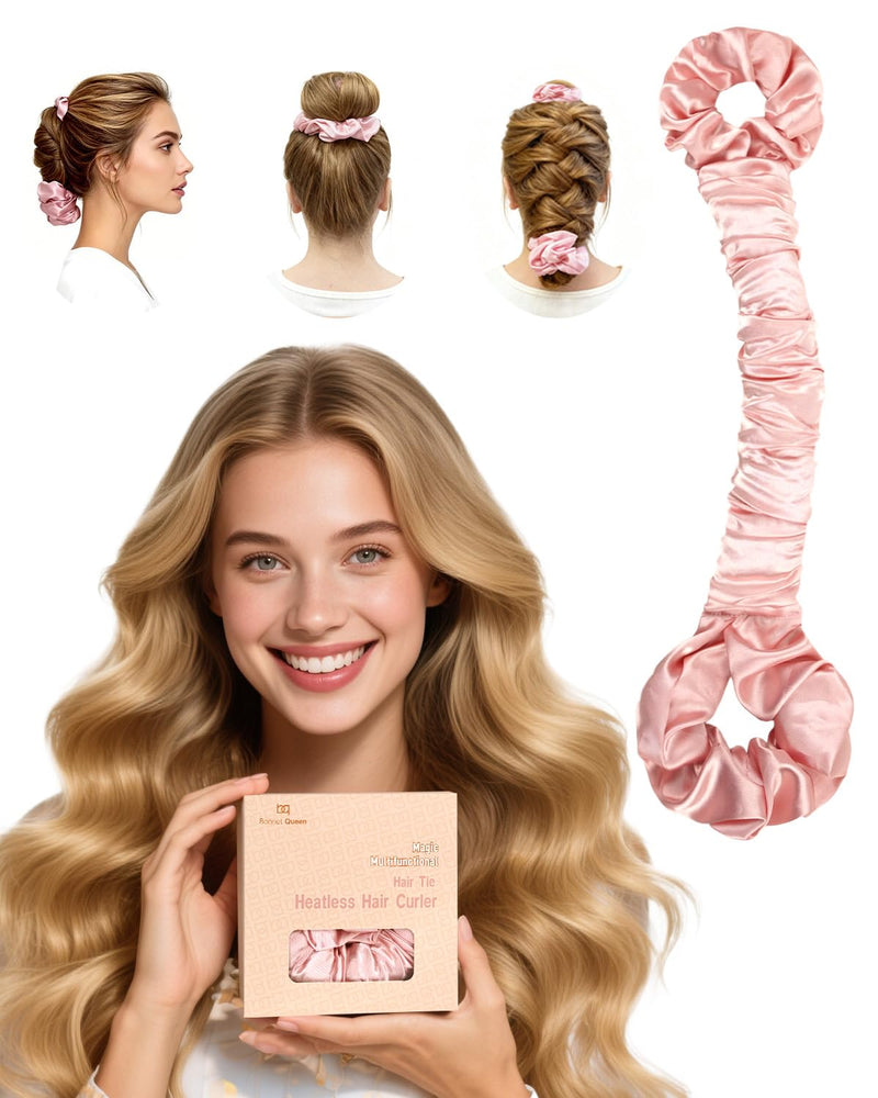 BONNET QUEEN Large Satin Heatless Curlers for Long Thick Hair, Heatless Curls Overnight, No Heat Hair Styling Rod with Built-in Scrunchie, Multi-Use Sleepy Tie for Soft Waves, Cream Pink 1 count (Pack of 1)