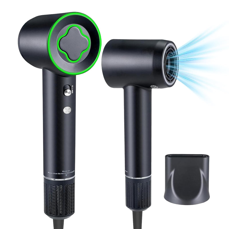 High-Speed Hair Dryer, 1600W Ionic Blow Dryer with 110,000 RPM Brushless Motor, 22m/s Fast Drying with 3 Heat Settings & Cool Shot LED 59dB Quiet Home Travel Salon Use Black