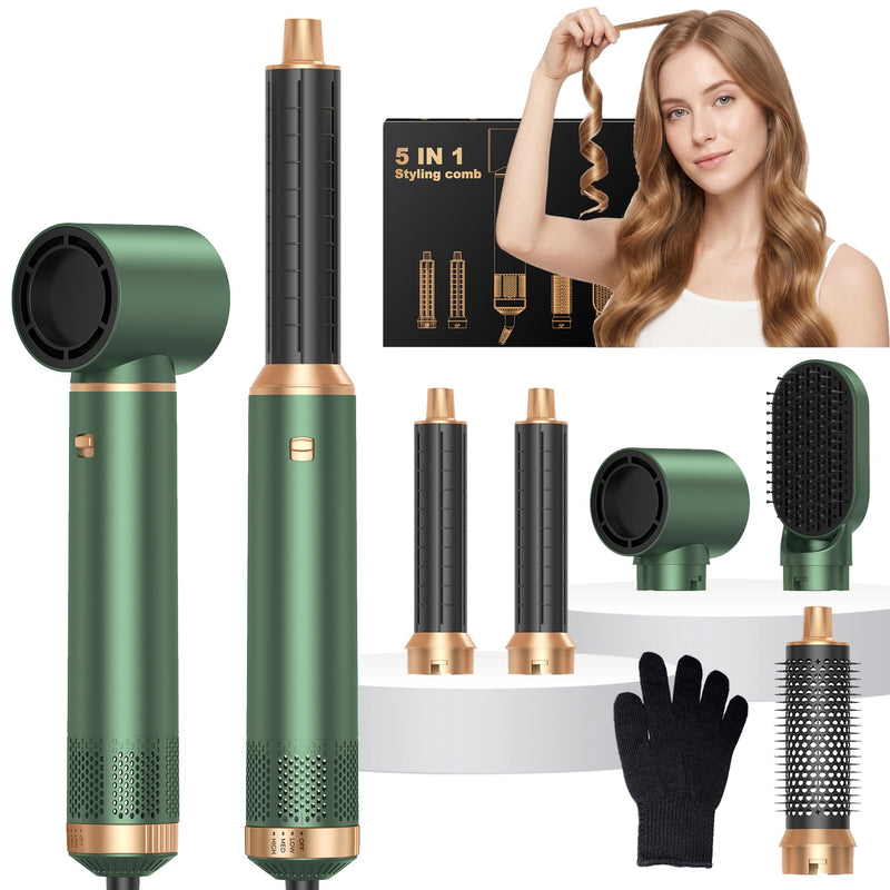 Hair Styler 5 in 1,Airbrush 5 in 1 Multi Styler, Air Styler 5 in 1 with Air Curler, Hair Dryer, Brush Hair Dryer for Drying and Styling Straightening Volumizing Curling Sleeking Green