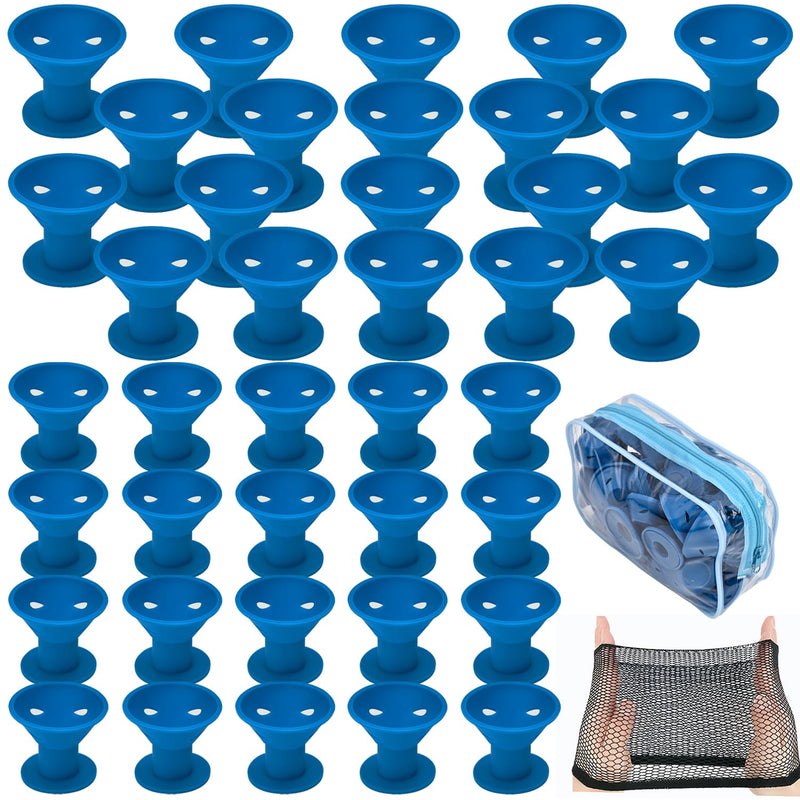 Silicone Hair Rollers Heat-Free Styling, 40 Pack (20 Large + 20 Small) with Hairnet in PVC Bag, Safe Hairdressing Tool for Women and Girls(Dark blue)