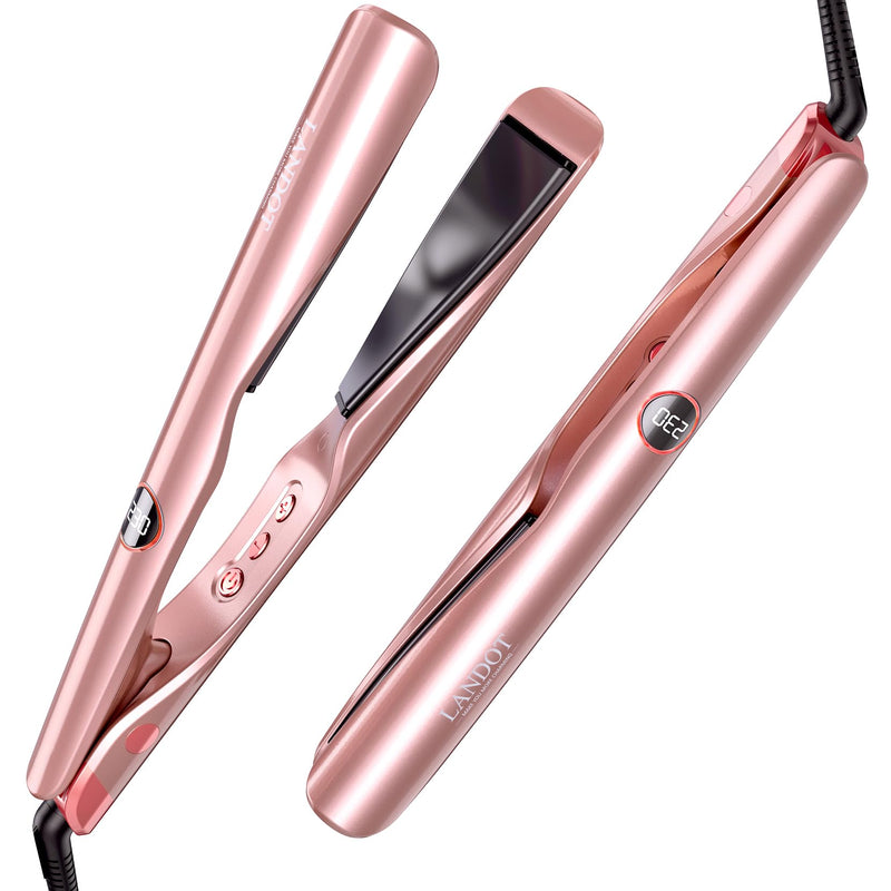 LANDOT Hair Straighteners and Curlers in One Ceramic Curved Twist Flat Iron | Multi Styler, Straighten Curl Wave, Tourmaline Ionic Smooth Glide, Anti-Frizz, 12 Temps 120-230°C, All Hair Types, Fast Heat Rose Gold