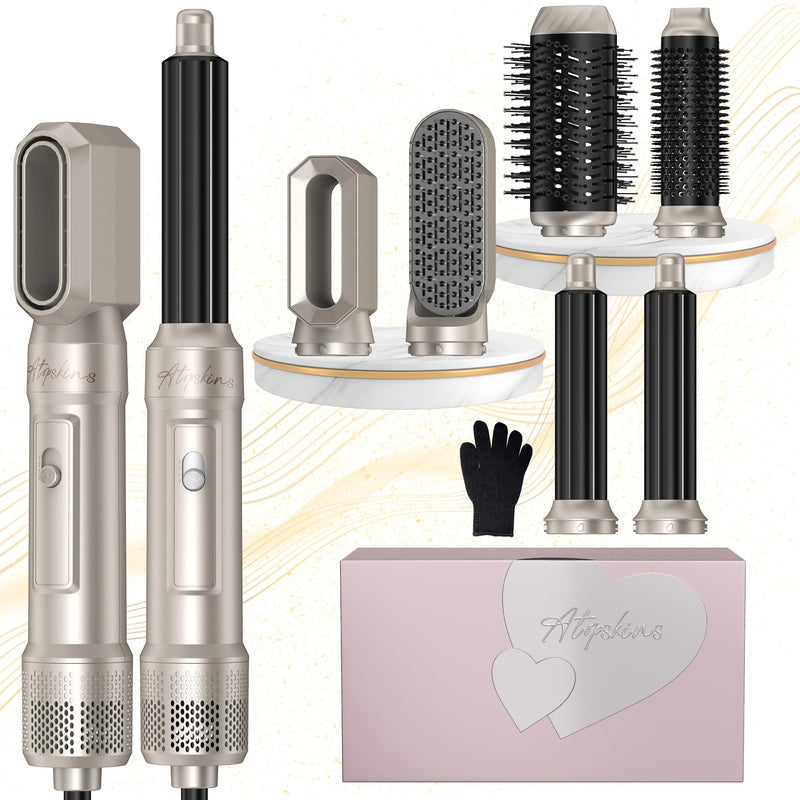 Airbrush Hair Styler 6 in 1 Magic Styler 1000W Airstyler Set 60000RPM Gift | Airstyler Set Upgrade Hair Dryer Brush, L&R Airflow Hair Curler,Curl, Straighten, Wavy, Smooth, Multistyler Gifts Set 3 Temps Creamgold