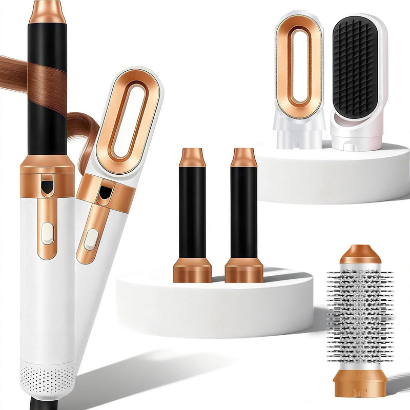 5 in 1 Hair Styler & Air Styler, Hair Dryer Brush, Hot Air Brush, Hair Brush Set with Detachable Curling Wand, Hair Curlers, Straightener Brush for Volumising & Styling for Women (A - Gold & White) A - Gold & White