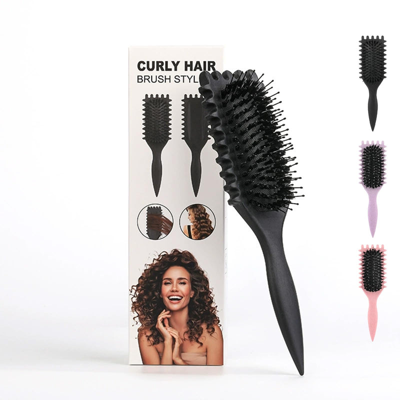 Curl Brush, Curl Defining Brush for Natural Curly Hair, Detangling Styling Brush for Women Girls, Heat Resistant Curling Roller Comb for Frizz Control and Shaping Curls (black) black