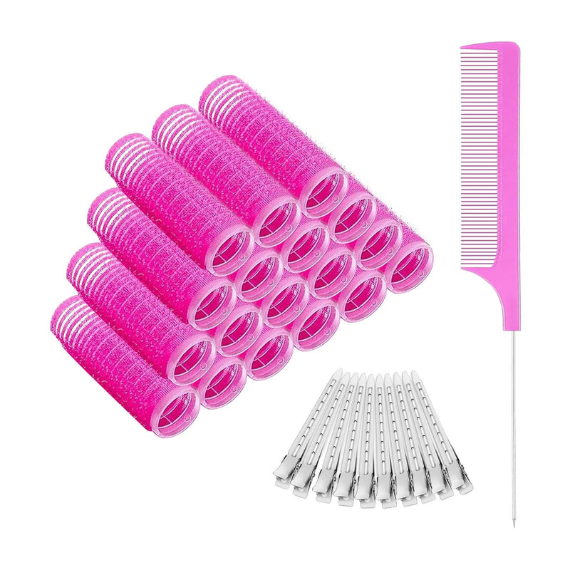 18 Pcs Self Grip Hair Rollers with Small Comb and 10 Pcs Clips, Heatless Curler, Gripping Sticky Rollers Hairdressing Curlers Tools For Short & Long Hair Salon DIY