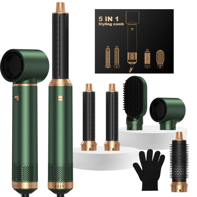 OKWRAP 5 in 1 Hair Styler Airbrush 5 in 1 Airstyler Multi-Blow Dryer Brush | Air Brush 5 in 1 Set with Curl, Straighten, Wavy, Smooth, Magic Styler for All Hair Types and Lengths