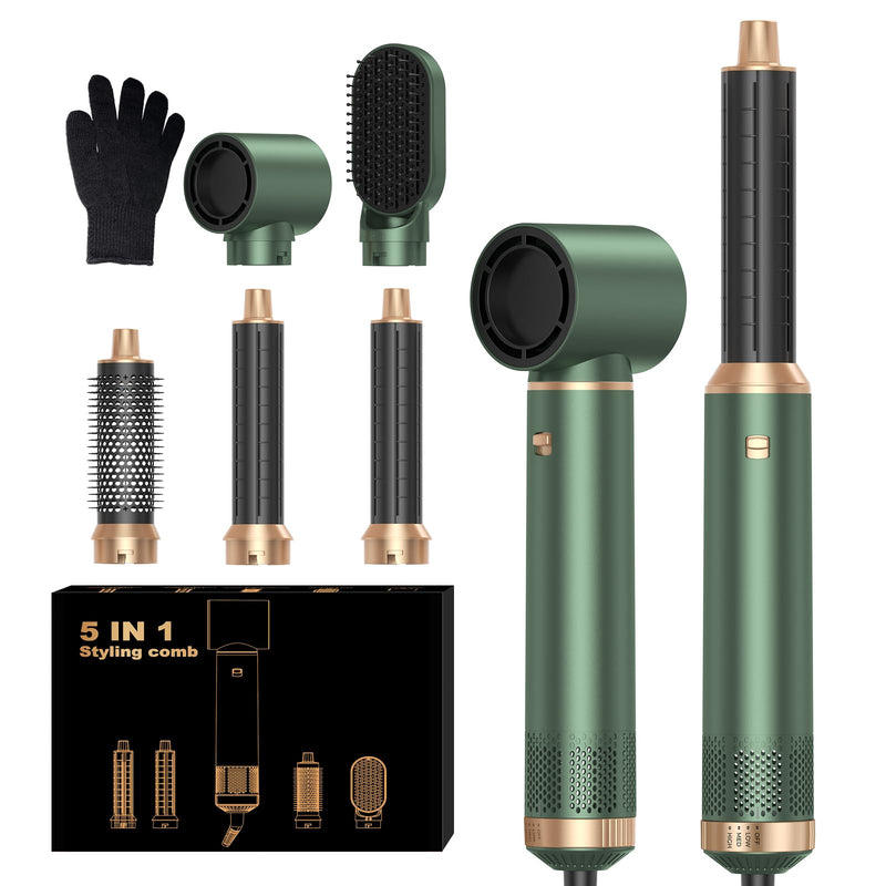  [AUSTRALIA] - OKWRAP Airbrush 5 in 1 Hair Styler 5 in 1 Airstyler Multi-Blow Dryer Brush | 5 in 1 Hair Styler Set with Curl, Straighten, Wavy, Smooth, Magic Styler for All Hair Types and Lengths Green