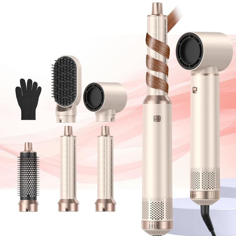 OKWRAP Airbrush 5 in 1 Airstyler 5 in 1 Hair Styler Multi-Blow Dryer Brush | Hair Styler Set Multi-Blow Dryer Brush Set with Curl, Straighten, Wavy, Smooth, Magic Styler for All Hair Types and Lengths Orange