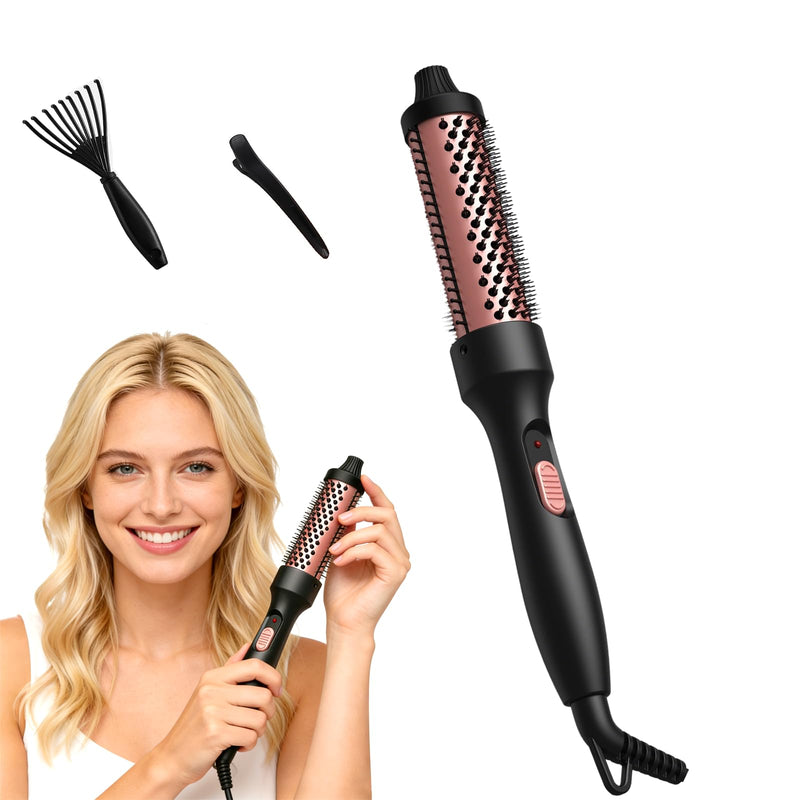 Ionic Thermal Round Heated Hot Brush - 38mm/1.7 Inch Barrels, 5 Temperature Settings, Natural Curls & Shinier Hair, Dual Voltage, UK Plug, Professional Hair Styler
