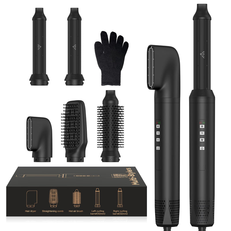  [AUSTRALIA] - OKWRAP Airbrush Hair Styler 5 in 1 Air Styler 110000 U/MIN Airbrush 5 in 1 | Hairstyler Multi Styler with Hot Air Brush, Blow Dryer Brush, Hair Dryer, Air Curler for Drying, Straightening and Volumizing Black