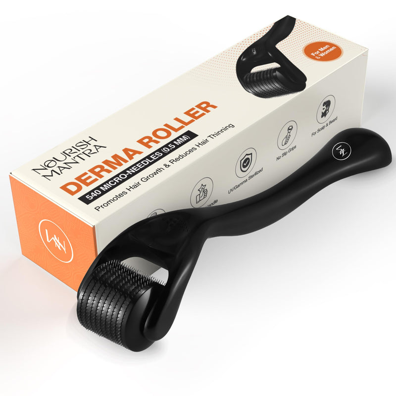 Nourish Mantra Derma Roller 0.5mm with Travel Case | 540 Stainless Steel Micro-Needles | Derma Roller for Scalp & Beard Growth | Easy & Safe to Use | For Women & Men