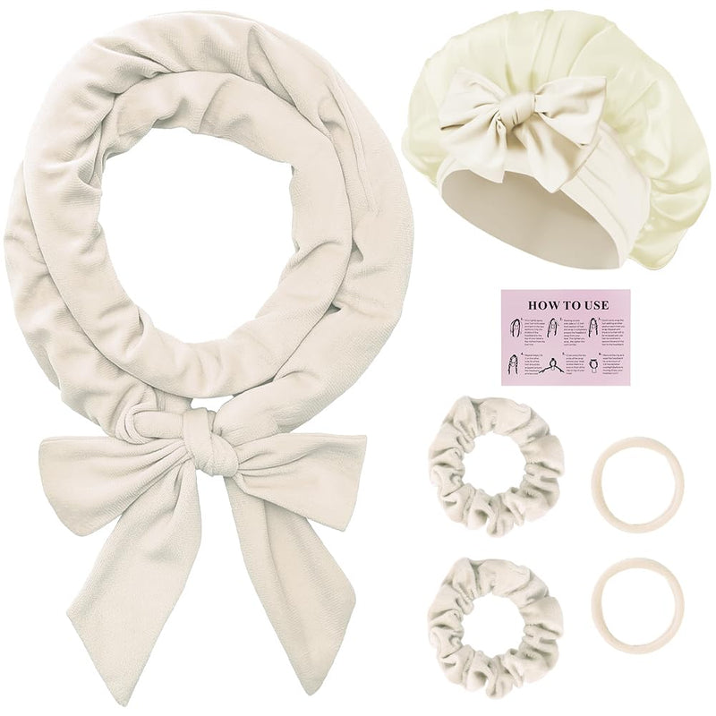 Heatless Curlers Headband, 6PCS No Heat Hair-Curlers and Rollers, Soft Sleep Overnight Hair-Curls Set with Silk Bonnet, heatless Curling Gift Kit for Women Long and Short Wave hair (Beige) #B 6PCS-#Beige