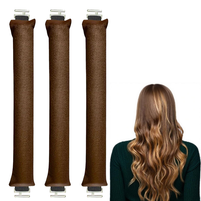 3 PCS Overnight Heatless Rods Curls Blowout,2025 Version No Heat Curler Roller for Long Medium Hair with Hook, Soft Velvet Thick Flexi Rods (Brown)