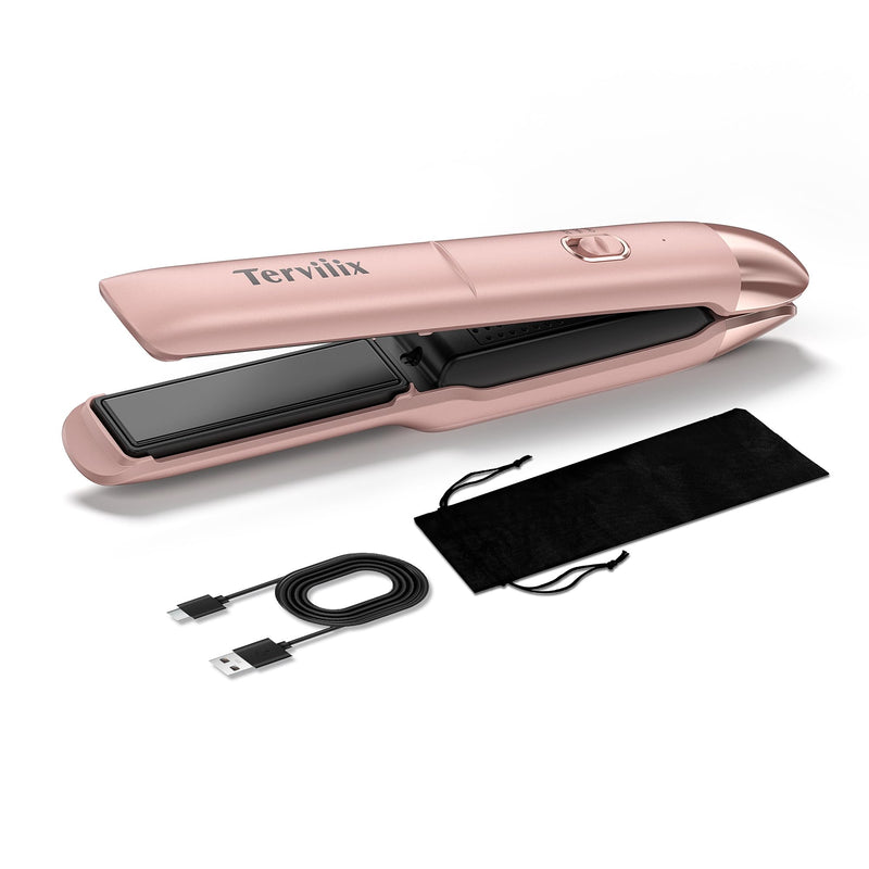 Terviiix Portable Cordless Hair Straighteners, Mini Flat Iron for Travel, 190°C-220°C, Rechargeable Mini Hair Straighteners & Curler 2 in 1 with Argan Oil Infused, 4500mAh Battery, 40s Fast Heat Up