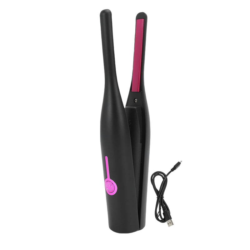 Pencil Flat Iron Cordless Small Flat Iron Hair Straightener Curler 2 in 1 with PTC Fast Heating & 2600mAh Battery (Black) Black