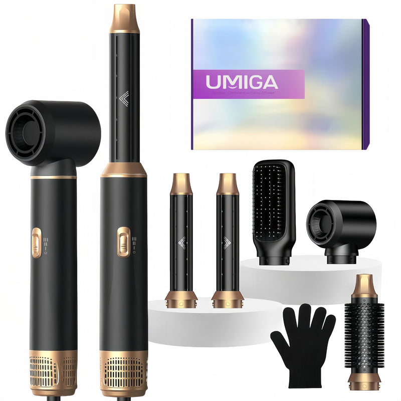 UMIGA Hair Styler 5 in 1 Air Styler Hair Dryer Brush with Air Curling Wands Blow Dryer Hair Styling Tools Magic Multi Styler Hairstyler Airstyler Airbrush Curlers Straightening Brush, UK-Plug, Black