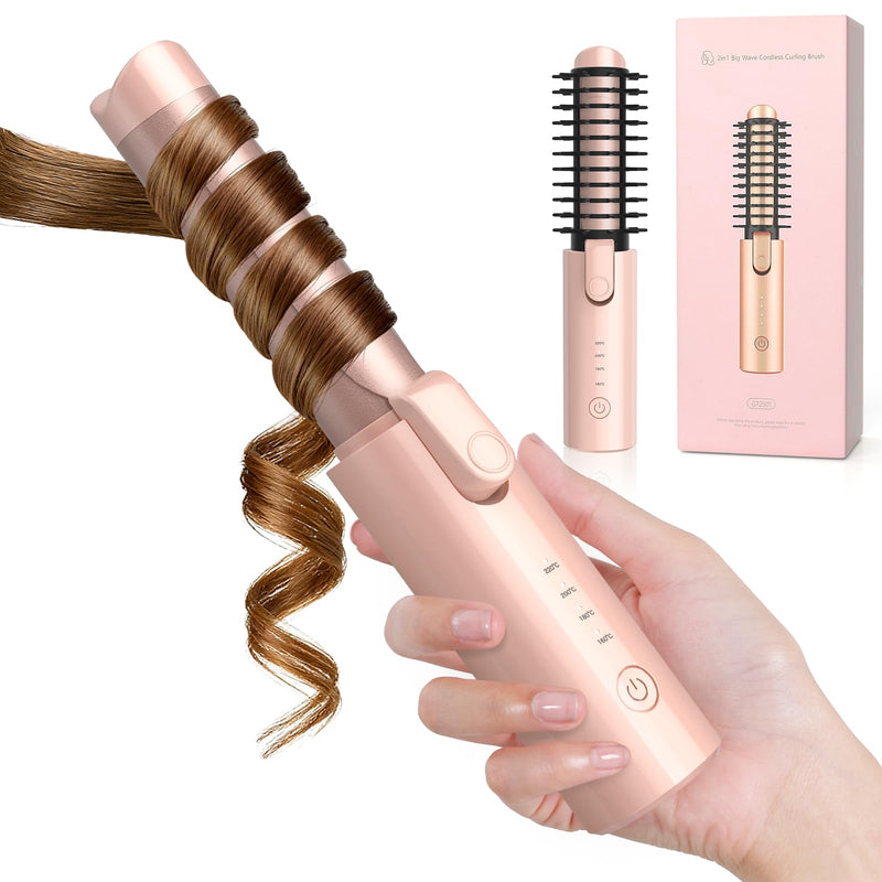  [AUSTRALIA] - Cordless Curling Iron 32mm, Curling Tongs, Hair Curler USB Rechargeable | 4 Heat Settings 160℃-220℃ for Short Medium Long Hair, Wireless Travel Curling Wand with 10min Auto Off, Pink