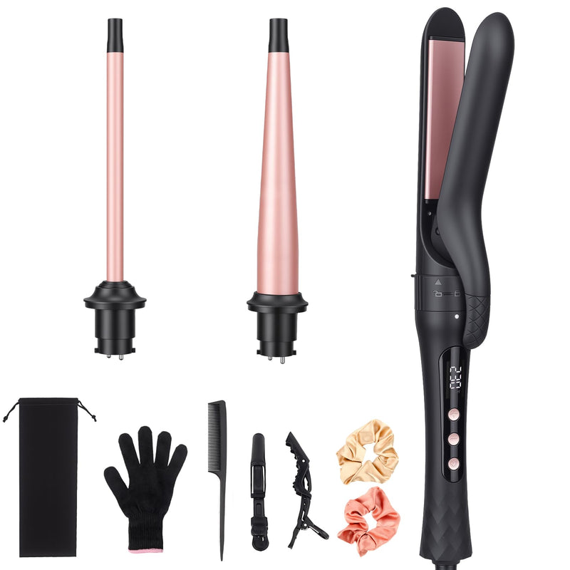 3 in 1 Curling Wand Iron Set with Interchangeable Ceramic Barrels | 9-25MM Hair Curler & Straightener on Short to Long Hair, 14 Temps & LCD Display, Dual Voltage for Travel