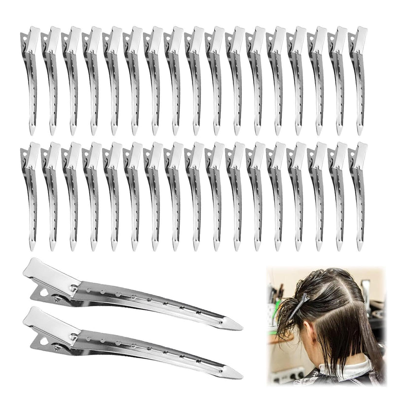 36 Pcs Duck Bill Hair Clips, 3.5" Rustproof Metal Alligator Clips, Silver Metal Hair Styling Clip, Pin Curl-Sectioning Rollers for Hairs Styling, Roller, Salon, Hairs Accessories 36