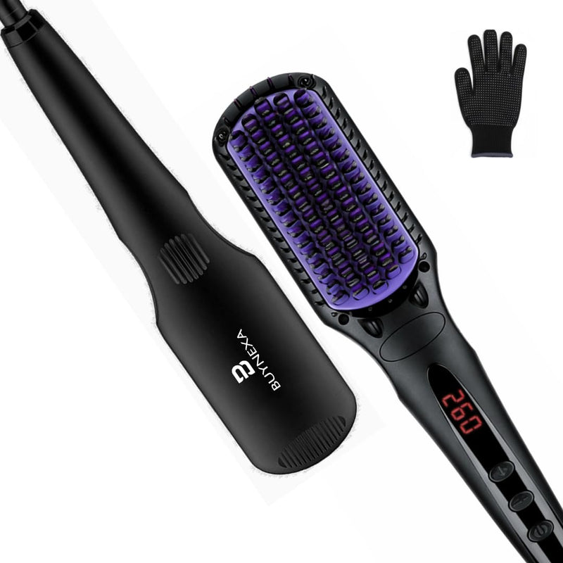 Professional 3-in-1 Hair Straightener Brush – Quick-Heating Ceramic Ionic Hot Comb with Anti-Scald Safety, LCD Display & Dual Voltage for Travel and Everyday Use