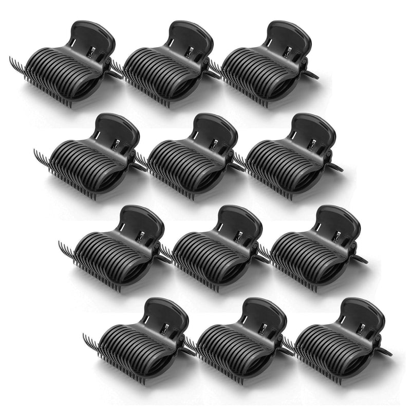  [AUSTRALIA] - Hair Roller Clips - ShiningUU 12 Pcs Heat Resistant Plastic Claws for Hair Rollers | Blow Dry Clip & Heated Roller Clips for Salon & Home Styling (Black)